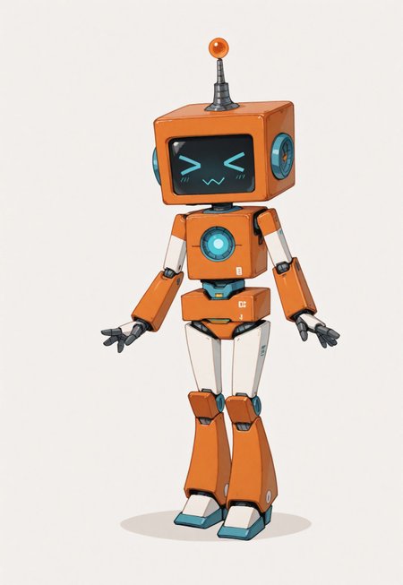 masterpiece, best quality, good quality, very awa, very aesthetic, absurdres, newest,  cute image, orange cute robot, square robot, robot emotions >_<,  design, white just background,