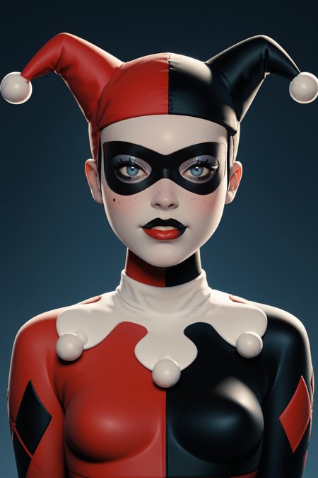 score_9, score_8_up, score_7_up, 
<lora:CHQuinn:1.0>
CHQuinn, 1girl, jester cap, domino mask, blue eyes, black lipstick, bodysuit, looking at viewer, portrait