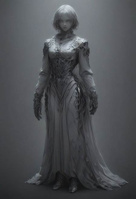 Full body portrait, angry expression, looking at camera,  standing, feet visible.
man, tall smart person, royal soldier, royal military, regal being,
ornate uniform, (white and gold porcelain royal celestial clothes), holding scifi weapon, mechwear, commando uniform, crystal details in armor, crystal ornate earrings, crystal jewelry, ornate fractal face mask, ornate gold dainty details fractal armor,
((((crystallization of the face)))), teeth made of quartz, ((((eyes made of ulexite)))), hair made of Fanlike acicular-fibrous crystal groups, thin crystal hair, flowing white fractal hair, large perfect eyes, crystal iris, eyes made of crystal, ((white porcelain skin)), (white_skin), glowing clear eyes, celestial eyes,  interweaving techno-anatomical and fractal elements, Ellen Jewett's intricate sculptural craftsmanship, no eyebrow hair,
dynamic lighting highlighting multifaceted textures, cinematic post-processing for an exquisite visual narrative, breathtaking surreal masterpiece,
sci-fi royal palace setting, single source lighting, low light setting, dark room, intense lighting,