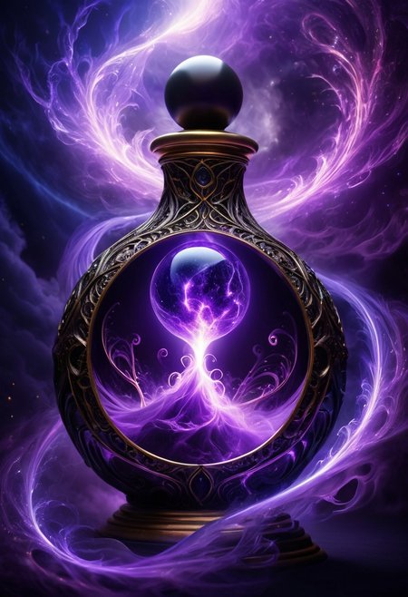 Score_9, Score_8, high_def, highest_quality, 8k, best_quality, masterpiece, photorealistic, magic_potion, ornate_glass_bottle, raven_black, bright_purple, swirling_ethereal_mist, glowing_runes, wax_seal, ancient_symbols, intricate_patterns, potion_glow, luminous_liquid, dynamic_reflections, intense_magical_shimmer, highly_detailed, fantasy_essence, bubbling_liquid, radiant_glow, metallic_filigree, floating_stardust, arcane_energy, crackling_energy, glowing_aura, mystical_fog, glowing_motes, raw_power, cosmic_energy, surreal_glow, vibrant_colors, dramatic_lighting, cinematic_effects, ultra_realistic, hyper_detailed, magical_atmosphere, otherworldly_essence, glowing_particles, radiant_aura, divine_energy, epic_scale, cosmic_wonder, intense_focus, surreal_beauty, fantasy_art, glowing_highlights, intricate_details, mesmerizing_glow, ultra_vivid, hyper_realistic, magical_power, ethereal_light, cosmic_glow, surreal_fantasy, ultra_detailed, vibrant_glow, cinematic_lighting, intense_emotion, epic_fantasy, surreal_magic, ultra_vivid_colors, hyper_realistic_details, cosmic_magic, divine_glow, surreal_energy, ultra_detailed_art,