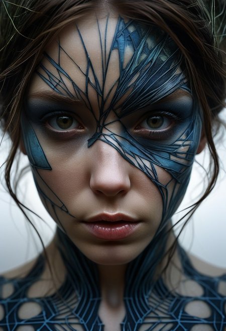 Close-up face, mysterious silhouette of a scottish girl in worn down clothing, goddess, alluring, by Minjae Lee, Carne Griffiths, Emily Kell, Steve McCurry, Geoffroy Thoorens, Aaron Horkey, Jordan Grimmer, Greg Rutkowski, amazing depth, double exposure, surreal, geometric patterns, intricately detailed, bokeh,  perfect balanced, deep fine borders, artistic photorealism , smooth,  great masterwork by Suiras  <lora:add-detail-xl:2>  <lora:Double_Exposure:0.5>