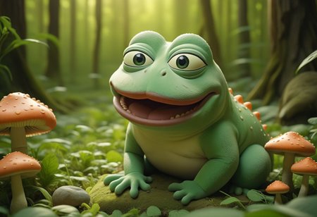 cinematic, sense of scale, 1 large stoned pepe_frog+chonkasaurus, psychedelic shroomroom, <lora:chonkasaurus-000003:1>