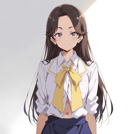 score_9, score_8_up, score_7_up, source_anime, BREAK, nabatame_mio, 1girl, looking at viewer, gradient background, light smile, navel, white shirt, skirt,   <lora:nabatame_mio-ponyXL-v0.5:1>