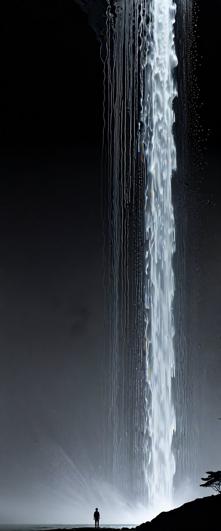 immaculately designed, interspecies interaction, impeccable craftsmanship, angles, grace and strength, ryoji ikeda style, rooted in mutual understanding, distinctive color palette, geometric patterns subtly used, stippling hatching techniques, humanoid features, elegant pose, the presence of a breathtaking waterfall, casting enchanting shadows behind the characters, evident in every nuanced line and curve, ryoji ikedas influence manifests in the sharpness of lines, subtle references to genderswapped versions, an anthropomorphic bluetongued skink character posing elegantly