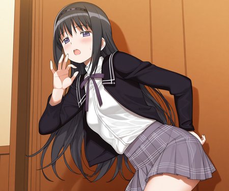 masterpiece, best quality, amazing quality, sfw, 1girl, solo, looking at viewer,   shirt, skirt,  open mouth, jacket, akemi homura,     <lora:A-10 style ILL-v2:1> a10style