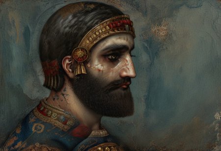 He changed his mind about all the settlements whose sanctuaries were in ruins and the population of the land of Sumer and Akkad who had become like corpses, and took pity on them. 
He inspected and checked all the countries, seeking for the upright king of his choice. 
style of Qajar art, FastNegativeV2, green eyes, blue eyes, brown eyes, perfecteyes