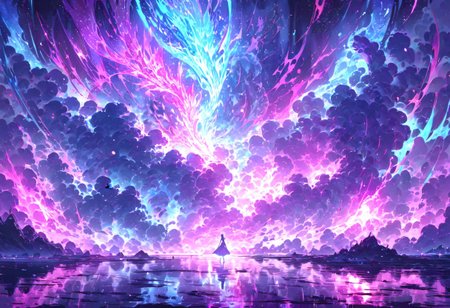 serene night, beautiful sky, dancing silhouette, Complex landscape, best quality, pastel colors, light blue tint, aesthetic Ethereal, Effulgent, Idyllic atmosphere,  Tranquil,  ethereal quality, cinematic volume, Twinkling lighting, glowing aura, global illumination,  glowneon, Anisotropic Filtering, Unrivaled Opus, Unconventional, hyper detailed, HDR,