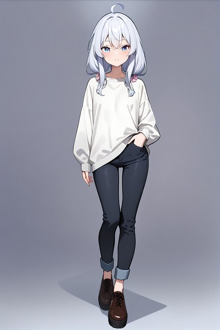 casual clothes, mm-elaina, ahoge, 1girl, solo, skinny, masterpiece, absurdres, high quality, highres, best quality, (full body:1.20), recent <lora:mm-elaina-V02-000003:1.0>