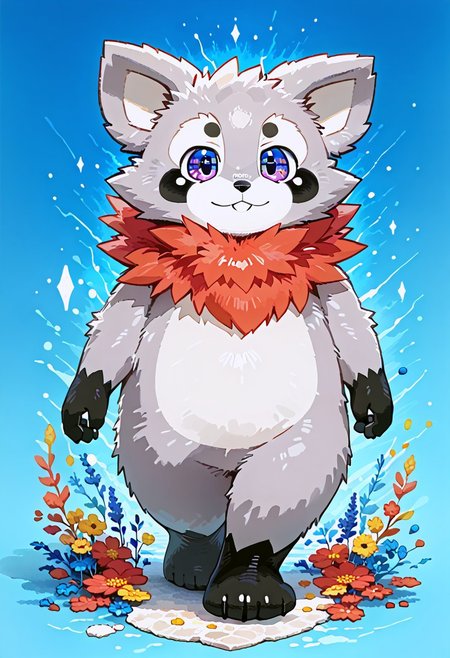 zuppu11, full body, solo, furry, score_9, score_8_up, look at viewer, male focus, no humans, furry male, flux-style, detailed eyes, rambley raccoon