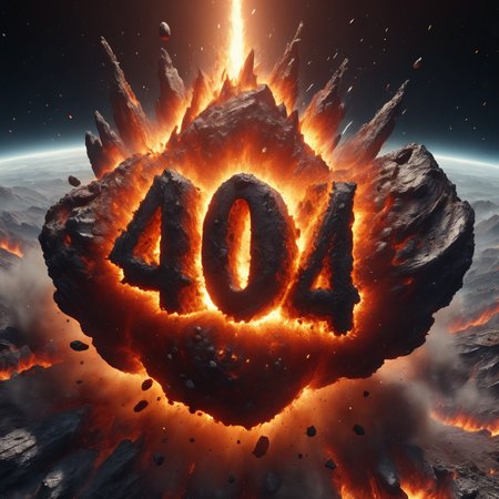 (404 text logo:1.1) rocky fiery molten rock asteroid, 8k photorealistic, crashing into earth, exploding, space, highly detailed, cinematic , <lora:Harrlogos_v2.0:0.9>