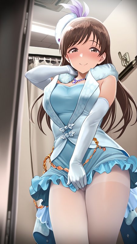 amazing quality,absurdres,best quality,masterpiece,highres,newest,detailed,detailed body,detailed face,masterpiece,best quality,solo,
æ´è¡£å®¤ã®å¥³ç¥ãã,1girl,solo,nitta minami,long brown hair,brown eyes,dress,white thighband pantyhose,elbow gloves,hat,<lora:æ´è¡£å®¤ã®å¥³ç¥ãã:0.8>,
looking at viewer, smile