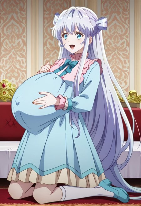 score_9, score_8_up, score_7_up, best quality, masterpiece, 4k, perfect lighting, very aesthetic, anime, anime coloring, official art, anime screencap,
OverallDetail, fFaceDetail, 
bedroom, happy, huge pregnant belly, hand on belly,
Dia, blue eyes, very long hair,
Dia_Undercover, blue eyes, silver hair, very long hair, full body,
<lora:Pregnant Bump:1>