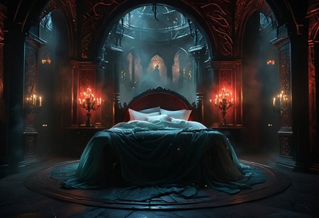 hkmagic detailed wide shot, low angle, wide shot, a celtic princesse of extraordinary beauty Eerie reality, her body covered by celtic runes bioluminescent tatoos glowing with power and magic, lying on a luxury fantasy bed in a room illuminated by candles, her body visible through a transparent golden veil covering the baldaquin bed, the bed culumns are spiraling sculppted dragon made of ivory and dark wood, red hair, naked,, mist, ciaroscuro, 8k cinematic shot,  Intricate, High Detail, Sharp focus, dramatic, colorful details, intricate details,hyper realistic, ultra detailed,  volumetric lighting, 8k post-production, Chiaroscuro Lighting Style, elven architecture