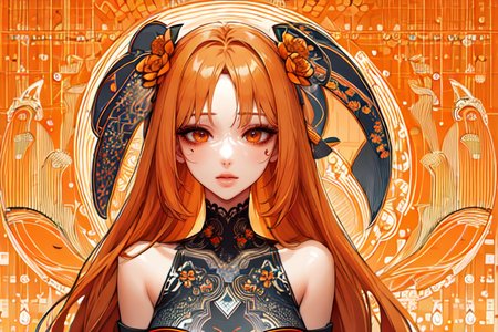 highly insanely detailed, masterpiece, top quality, best quality, highres, 4k, 8k, RAW photo, (very aesthetic, beautiful and aesthetic),  
(code_style,codestyle),(sympattern,geometric pattern),doodle pattern, 
<lora:CodeStyle (half generic class)_564920:0.6>, 
(1girl:1.3), 1other, 
(pure orange background,transparent background:1.2),âââ