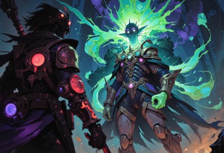 masterpiece, high-quality, photorealistic mythic warrior scene, The camera is positioned at the waist level of the first character, whose hand holding a weapon is slightly blurred in the foreground. The focus is on the second character, placed according to the rule of thirds. They stand ready for battle, their tense posture and focused gaze revealing determination. Subtle lighting enhances the tension, while the perspective builds drama, hinting at an inevitable clash., epic grandeur and raw elemental power, rule of thirds <lora:FLUX\FLUX-daubrez-DB4RZ:0.3> <lora:FLUX\ArcaneFGTNR:0.5> <lora:FLUX\VividlySurrealApex:0.6> <lora:FLUX\Anime v1.3:0.5>