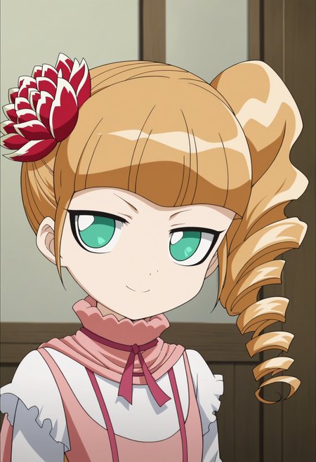 score_9, score_8_up, score_7_up, score_6_up, score_5_up, score_4_up , anime coloring ,BREAK source_anime, anime,screencap,
1girl, solo, ecarlate, hair flower, pink scarf, baseoutfit, dress, <lora:PonyXL Ecarlate DT V1:1>
indoors, upper body,
smile, looking at viewer,