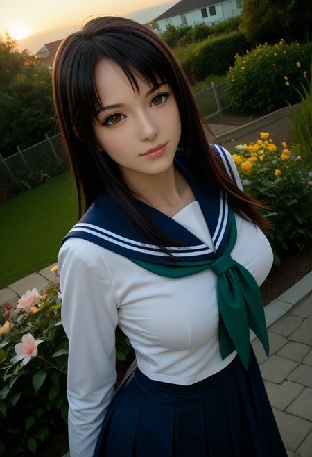 score_9, score_8_up, score_7_up, score_6_up, 
photo, 2000s nostalgia, cinematic, AdrianoStyle, flowers background, god rays, (1girl, wakoto,black hair,long hair,brown eyes, lips, school uniform, serafuku, white shirt, long sleeves, blue sailor collar, blue long skirt, green neckerchief, large breasts),
upper body, face focus, dynamic angle,cinematic angle,dutch angle,looking at viewer,standing split, leg up,rooftop,fence,sunset,, masterpiece,best quality, very aesthetic, absurdres, ultra detailed, high resolution, 4k, extremely detailed CG,Expressiveh