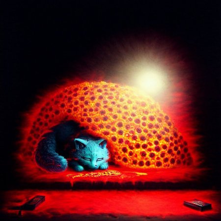 candy kitty, top down full body view, neon blue glow, ((cute adorable and fluffy cat sleeping ontop of a pizza what rests ontop of a pizza box)), futuristic robot cat, fluffy wild kitty cat, NightScapes, pizza, neko, cat, feline, cheese strings, juicy, perfectly baked pizza, juicy pepperony pizza, cozy atmosphere, creative light overlay, 4k, masterpiece, (masterpiece), best quality, (4K), (cinematic lighting), highly detailed, 8K, UHD, ultra detailed, immersive picture, vivid colors, volumetric light, cinematic light, extremely detailed CG, clutter, thrash, cluttered shed, boxes labeled 'stuff', tangled cables, tools, batteries, charger, 18650 randomness, various objects, wall painting, low key, spot lighting, BREAK glass jars, liquid,  glass, glass bottle, red liquid, backlit, sleeping neko cat,