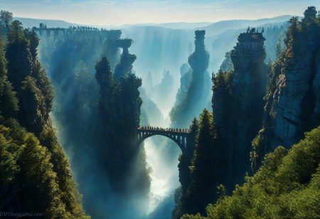 towers ringed in mist, sunrays, mixed media, surrealism, fantasy, great lighting, A surreal landscape highly detailed, extremely high-resolution details, appears trapped in an optical illusion of reflections and refractions colorful, Zhangjiajie mountains,  Vienna in contemporary Austria, stone bridges, winding rivers extending to the horizon, professional photography, natural lighting, volumetric lighting maximalist. vivid, vibrant colors, intricately detailed, complex, elegant, expansive, fantastical, film photography style, medium grain, cmnt
 (8k uhd:1,4)
 <lora:add-detail-xl:1>
 <lora:Dynamic Poses:1>