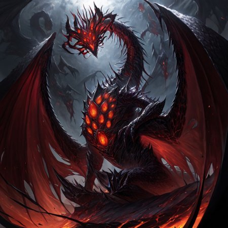masterpiece, best quality, newest, absurdres, highres, 
TWEV1.0, no humans, monster, edlrich, eldrich abomination, giant, dragon, scales, dragon wings, dragon horns, extra eyes,