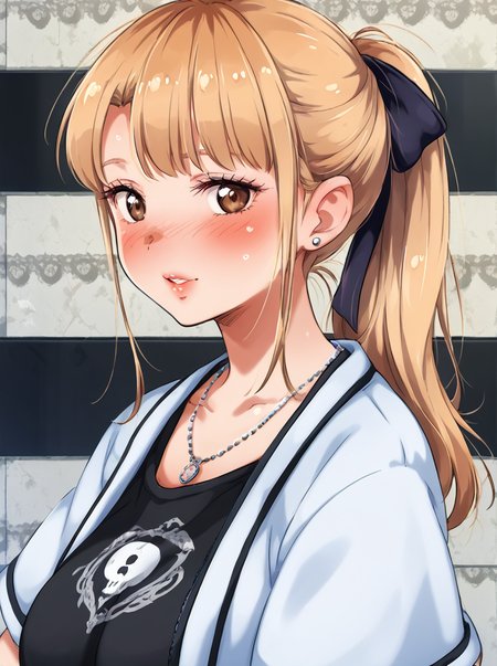 detailed background, shiny skin,  rating safe, 
<lora:engawa.pony:1.0>,
engawa, 
aika, 
clothed girl, 
looking at viewer, 
gothic fashion,
