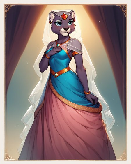 score_9,score_8,score_7,source_furry,
princess_romy, romy_panther,jewel,panther, lion ears, bald, hairless, veil, dress, indian dress, pink and blue dress,
<lora:Princess_Romy_Pony_SDXL:1> princess_romy,