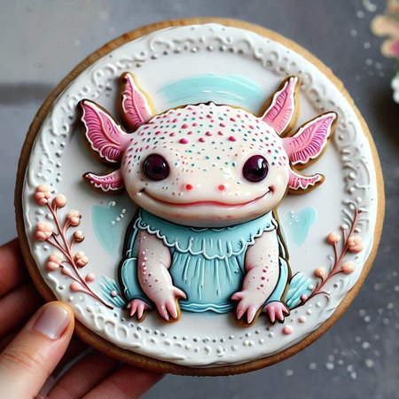 <lora:lora:1>cookie art design,  <lora:Axomodelv2.1:1> simple round cartoon  cookie art,  delicious cute axolotl  cookies  with icing, flat cookies, cookies with cute design  <lora:add-detail-xl:1>,