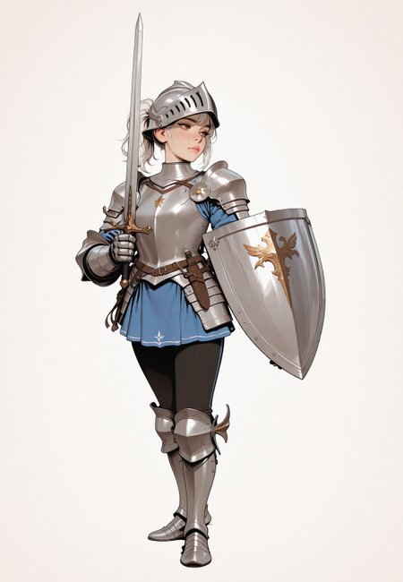 HDR, 8K, high contrast, masterpiece, best quality, amazing quality, very aesthetic, realistic, newest, (artist:incase:0.5), (artist:tsuaii:0.5), (flat colors:1.5),
1girl, knight, full helmet, white background