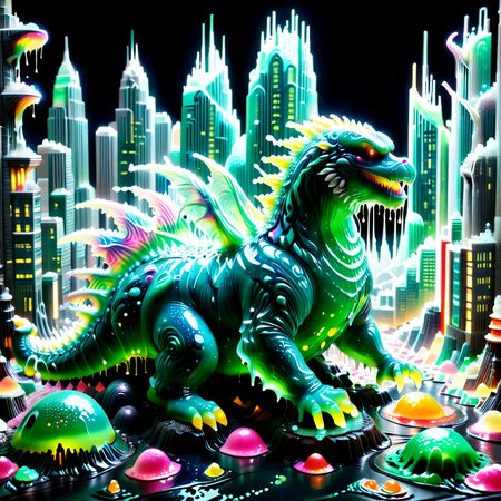 embedding:lazympos a gelatinous Godzilla rampaging through a slime Tokyo, skyscrapers collapsing into colorful goo piles, translucent scales revealing swirling debris, neon slime explosions, sl1m3d, slime-morph <lora:Slime_Morph_V4:1.0000000000000002> <lora:TrendCraft_The_Peoples_Style_Detailer-v2.1A-3_12_2025-SDXL:0.20000000000000004>