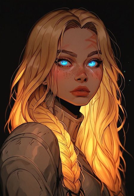 score_9, score_8_up, score_7_up, female, dwarf, freckles, light blonde hair, big braids, buff, beefy, thicc, stout, paladin armor, rings in her hair, deep claw marks, surrounded in holy light, hopeful look, depth of field, raw, bokeh effect, close up shot, dark blue eyes, glowing eyes, side view,
g4n1m3, g0thicPXL, glowing, neon, c0l0urgl0w