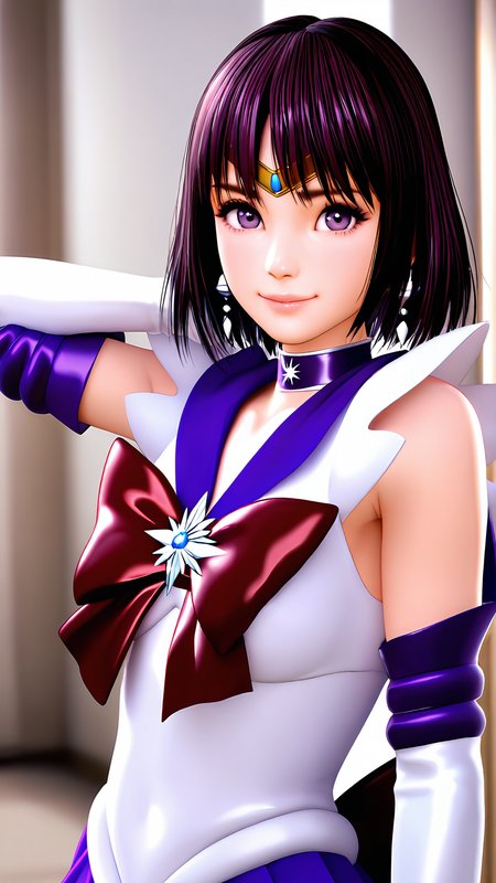 amazing quality,absurdres,best quality,masterpiece,highres,newest,detailed,detailed body,detailed face,masterpiece,best quality,solo,3d,realistic,
hotaru,1girl,sailor senshi uniform,solo,sailor saturn,boots,purple footwear,jewelry,magical girl,purple sailor collar,gloves,
upper body,looking at viewer,smile,<lora:hotaru:0.7>,