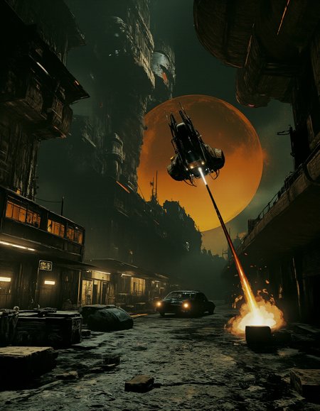 dark sci-fi picture,space horror,space odyssey,, faded colors, masterpiece, best quality, 8k, hyper detailed, best quality, ultra high res, high resolution, detailed, raw, Hollywood Cinematic Film style,epic photography,dramatic light,Kodak film style,,DarkAtmosCE style,,Blade Runner style,,anime style,<lora:Luminous_Shadowscape:0.6>,<lora:Hollywood Cinematic Film style v1:1>,<lora:DarkAtmospheric:0.6>,<lora:Blade Runner style v1:1>,<lora:anime style (Tales of black freighter) v1:1>, A city is overrun by an invading army of warrior space bees. A galactic space bee equipped with laser weapons is focused in view, firing a fantastic laser weapon. Space bees are vicious people of war, ridiculous in look and power.