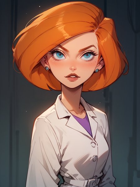 score_9, score_8_up, score_7_up, score_6_up, score_5_up, <lora:EgirlPFP-XLP:1> egirlpfp,  <lora:annpossibleXLP:1> ann possible, blue eyes, 1girl, solo, orange hair, short hair, lab coat,