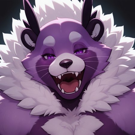 masterpiece, detailed background, best quality, absurd res, high detail, aesthetic, smooth drawing,
BentoC, furry male, viverrid, werebinturong, huge, fluffy, face focus, yawning, open mouth, looking at viewer, purple eyes, fangs, straight-on, black background, whiskers,
