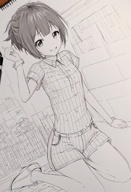 high quality, high detail, line art, sketch, 1girl, beautiful girl, joy, happy, laugh,Miku, good shading, very detailed drawing, full body