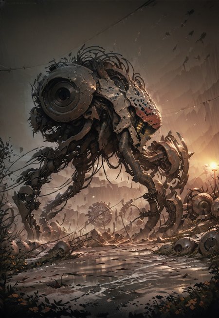 trending on ArtStation, by Peter gric, H.R Giger, Chris Cold, by Florent Desailly, muscular with exoskeleton lots of thick cables, cables everywhere, husk (, by Peter gric, H.R Giger, Chris Cold, by Florent Desailly, robotic skeletal warriors, giant robot monstrosity, alien race, horror, post apocalyptic, (stunning, magnificent, HD, photorealistic, dramatic lighting, intricate details, high detailed biomechanical patterns, powerful, cinematic, masterpiece, aftermath