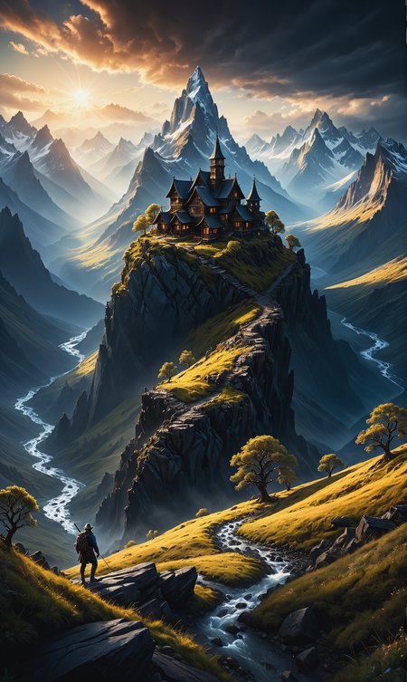 Thomas Allen Kopera's evocative painting, captured with High Dynamic Range, RAW format, photography expertise of Max Rive, intertwining fantastical elements, rich textures, highlighted through HDR technique, luminosity preserved, as if emerging from a dream, showcasing ethereal landscapes, mystical atmosphere, sharp contrasts, Max Rive's signature mountainous backdrop, awe-inspiring, volumetric light, ultra clear, 8k resolution.<lora:xl_more_art-full_v1:0.3>