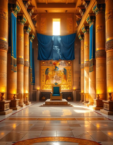 A grand and majestic ancient Egyptian throne room, illuminated by the warm glow of oil lamps and torches mounted on the intricately carved sandstone walls. The room is vast, with towering columns adorned with gold-inlaid hieroglyphs and bas-reliefs depicting gods such as Ra, Osiris, and Anubis, as well as scenes of royal ceremonies and offerings. The walls are covered with colorful frescoes, painted in deep shades of blue, red, and gold, telling the stories of ancient pharaohs and their divine rule.
At the center of the hall, an ornate golden throne rests atop a raised stone platform, accessible by a few steps. The throne is adorned with intricate carvings of winged sun disks, sacred cobras, and falcon motifs, symbolizing power and divine protection. The seat and backrest are encrusted with lapis lazuli, turquoise, and carnelian, creating a striking contrast against the polished gold. Two large stone statues of sphinxes flank the throne, their watchful eyes seeming to guard the empty seat of power.
The polished limestone floor reflects the flickering golden light of the torches, creating an almost mystical atmosphere. Large braziers shaped like lotus flowers release thin trails of fragrant incense smoke, adding to the sacred and mysterious ambiance of the room.
In the background, massive stone doors, partially open, reveal a glimpse of an open courtyard with palm trees and a distant view of the Nile River under a twilight sky. Through the high ceilings, small openings allow beams of moonlight to filter in, casting soft silver highlights across the chamber, blending with the warm tones of the torchlight.
The atmosphere is one of silence, mystery, and timeless majesty, as if the room has been left untouched for centuries, awaiting the return of a forgotten ruler.
<lora:SDXLFaeTastic2400:0.4> <lora:extremely_detailed:0.4> extremely detailed, <lora:ancient_Egyptian_thr0n3_r00m:1>,ancient Egyptian thr0n3 r00m, Masterpiece,best quality,hi res,8k,hi res,8k,award winning,(sharp focus, intricate, highly detailed),