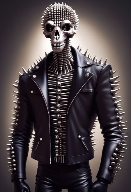 score_9, score_8_up, score_7_up, score_6_up, (((skull_in_flames))), black leather jacket, standing, looking at viewer, wide_shot,