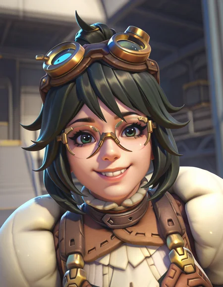 Masterpiece, high-res, 2k, best quality, 2.5d, realistic, ,  1girl, alchemist mei, mei (overwatch), black hair  <lora:mei_alchemist_illus-000043:1> Enchanting Smile: Smile genuinely showing a hint of dimples and let your eyes sparkle with delight. This pose radiates warmth and attractiveness.