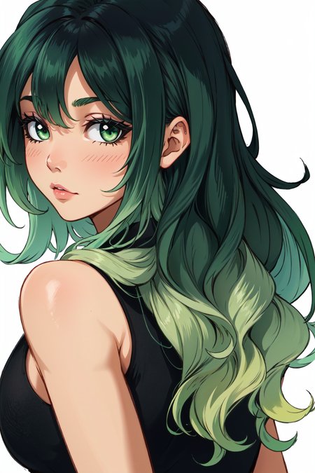 1girl, long hair, ((ombre green hair)), two-tone hair, multicolored hair, <lora:Ombre Hair:0.7>, long hair, close-up, solo, looking at viewer,