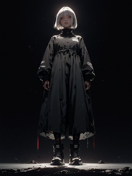 score_9, score_8_up, score_7_up,
illustration-style is yoshitaka amano, digital art.
2.5d,
1girl, 20 years old,
white hair, bob cut.
dark background,
dark color grading.
shoot from below, full body,
<lora:Style-Hyper-SDXL-12steps-CFG-lora:0.5>
<lora:add_brightness_XL:0.>
<lora:add_contrast_XL:0.>
<lora:add_outline_XL:0.1>
<lora:add_saturation_XL:0.> 
<lora:Sinozick_Style_XL_Pony:0.4> sinozick style, dark theme 
<lora:MythAnim3Style:0.6> mythan1m3