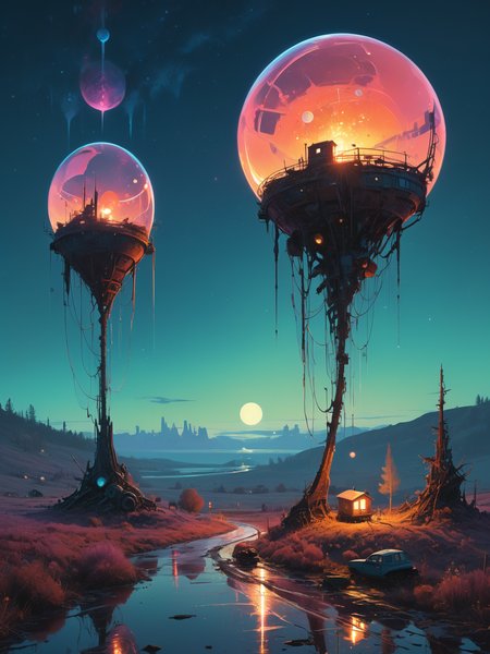 Immerse yourself in a world where the memory lane breathes tales woven in starlight. Inspired by Ismail Inceoglu's vision, crystal sculptures, ornate and mesmerizing, stand amidst the landscape inspired by Simon Stålenhag. Each sculpture, glowing with hues of twilight, embodies tales from the "Chrono-Voyager's Testament", captured through wet plate photography, exhibiting both photo-realism and archival standards.
<lora:xl_more_art-full_v1:1>