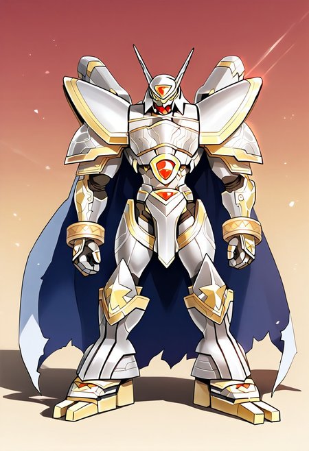 masterpiece, best quality, highly detailed, alphamon,cape,yellow eyes