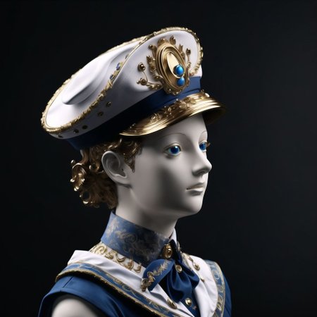 <lora:porcelain_gzhel:1.0>,  (porcelain, Gzhel, rococo:1.0), hat, highres, sailor hat, swing