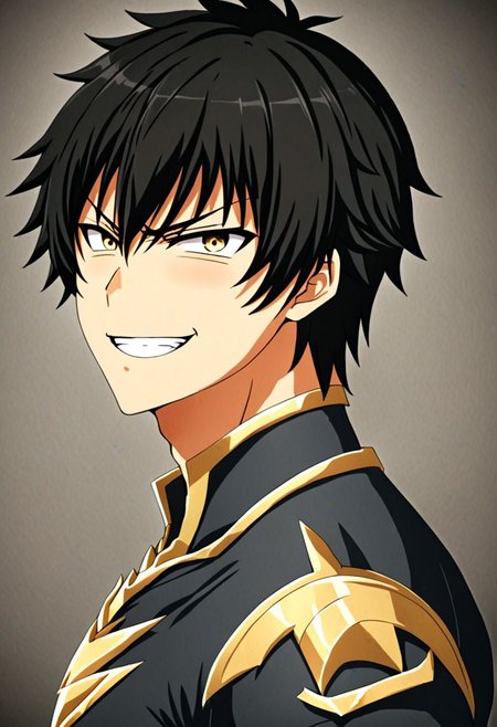 high resolution, solo, best quality, 1Boy, Seiya Kanie, black hair, short hair, thin, portraits, looking at viewer, angry, smile, OverallDetail