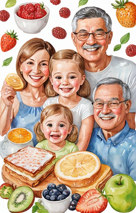 masterpiece,best quality,<lora:tbh32-sdxl:0.9>,illustration,food portrait of family