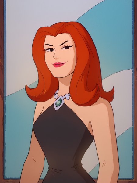 easynegative, zPDXL ,1girl, solo, cowboy shot, looking at the viewer, flirty, smug
<lora:Sheera_Mightor_Pony:1> sheera, red hair, long hair,  lipstick, makeup, black eyes, dress, necklace
<lora:Artist_Style_-_Melkor_Mancin_Romulo_Mancin_Style_PDXL:.55>  <lora:Scooby-Doo_1999_style:.65> <lora:PerfectEyesXL:1> perfecteyesâââ