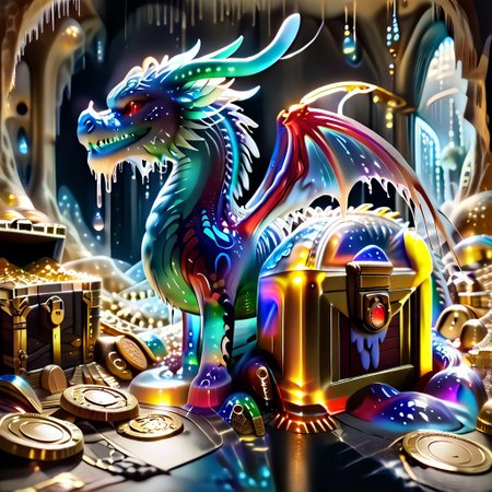 1dragon, highly detailed blue dragon, blue dragon made out of slime, scaly blue slime dragon, slime dragon with red eyes, blue slime dragon laying in its hoard, blue slime dragon with wings, dragon wings, 
multi-colored gems made out of slime, in a room of treasure made out of slime,  gold coins and bars made out of slime, wood-like treasure chest made out of slime, wood-colored slime chest, individual coins made out of slime, gold slime coins, piles of coins, 
treasure-room, treasure, treasure chest, gemstone, coins, gold bars, gold pile, 
everything made of slime, No simple background,
((translucent slime)), ((transparent slime)), (bioluminescent slime), sl1m3, slime, ais-blmn, watce, je11y, thickwater, great lighting, ral-lava, even lighting, no bright spots,