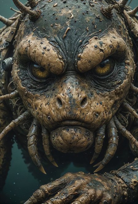 a big marine, a giant with a pair of friendly eyes, camouflage, <lora:Desolation:0.2>